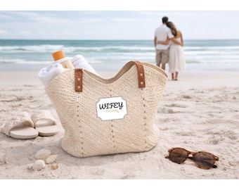 Wifey Est 2026 Straw Beach Bag, Bride Tote, Honeymoon Bag, Bridal Vacation Tote, Wedding Gift for Bride, Bridal Shower Gift Idea