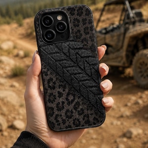 Off Road Tough Case for iPhone Samsung, Rugged Girly UTV Case, Cheetah Print Gift for Her, Leopard Tire Tread Phone Case