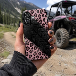 Pink Leopard Tire Tread Phone Case, Off Road Tough Case for iPhone Samsung, Rugged Girly UTV Case, Gift for Her