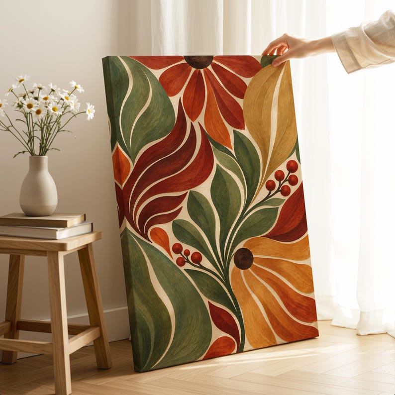 Abstract Wall Art, Retro Floral Print, Mid Century Botanical Art ...