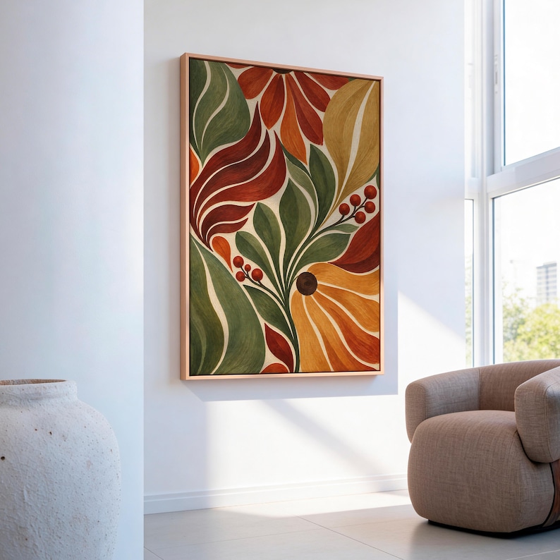 Abstract Wall Art, Retro Floral Print, Mid Century Botanical Art ...