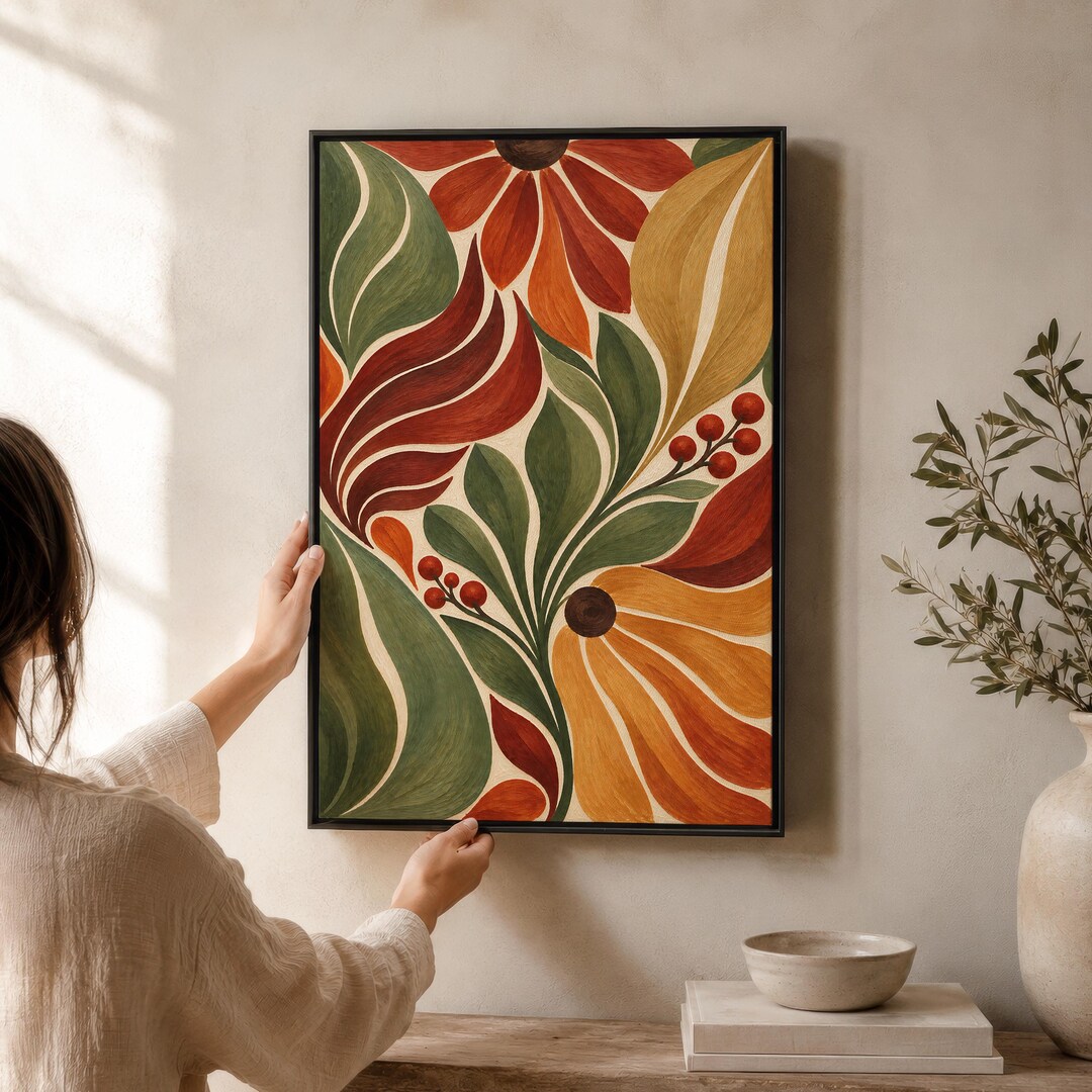 Abstract Wall Art, Retro Floral Print, Mid Century Botanical Art ...