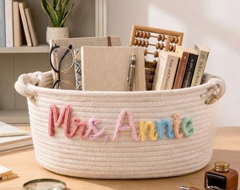 Cesta personalizada para profesores, cesta de almacenamiento con el nombre del profesor personalizado, regalo de agradecimiento para profesores, regalo para profesores, organizador de aula, regalo para profesores.