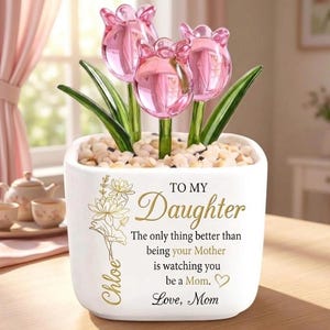 Tulipán de cristal personalizado, regalo de mamá para hija, recuerdo floral eterno, regalo para madre e hija, decoración para cumpleaños y Día de la Madre.