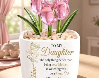 Personalized Glass Tulip Gift for Daughter from Mom, Forever Flower Keepsake, Mother Daughter Gift, Birthday Mothers Day Decor