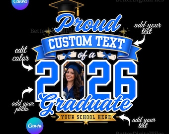 Trotse 2026 afgestudeerde aanpassen, afstuderen Svg, trotse Senior Svg, Senior familie Svg, afgestudeerde Svg, 2026 afstuderen foto, DIY, Canva bewerkbare