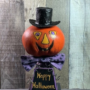 Pumpkin, primitive, Halloween, one of a kind, hand made, painted, cloth, season decor, holidays, scary, unique, wood, original design