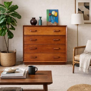 Mid Century Modern Dresser, Solid Wood 6 Drawer Dresser, Handmade Wooden Chest of Drawers, Rustic Walnut Storage Cabinet, Bedroom Furniture