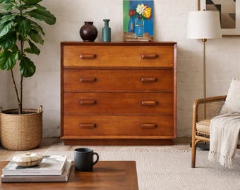 Mid Century Modern Dresser, Solid Wood 6 Drawer Dresser, Handmade Wooden Chest of Drawers, Rustic Walnut Storage Cabinet, Bedroom Furniture