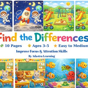 Find the Differences Activity Book | Ages 3-5 Preschool Learning Game (PDF Download)