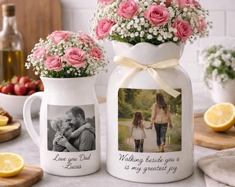 Jarrón de flores personalizado con foto de mamá, jarrón de cerámica con retrato personalizado de mamá, regalo del Día de la Madre para mamá, regalo familiar con foto, regalo para la abuela.