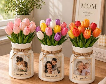 Jarrón fotográfico personalizado para mamá, jarrón de cerámica con retrato personalizado de mamá, regalo del Día de la Madre para mamá, regalo familiar con foto, regalo para la abuela.