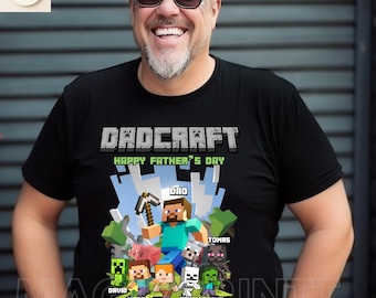 Koszulka dla graczy DadCraft, spersonalizowany prezent na Dzień Ojca, koszulka dla taty z grafiką pikselową