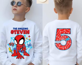 Koszulka urodzinowa z nadrukiem superbohatera, spersonalizowana koszulka Web Slinger Boy, koszulki rodzinne Web-Tastic Squad