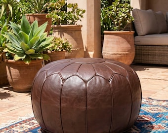 Puf de cuero marrón oscuro, otomana marroquí sin relleno, cojín de suelo de cuero auténtico, reposapiés de estilo moderno de mediados de siglo, decoración minimalista para el hogar, funda