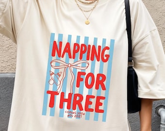 Shirt met aankondiging tweelingzwangerschap, dutje voor drie zwangerschaps-T-shirt (binnenkort beschikbaar nov 2027)
