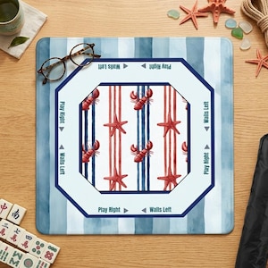 Looking for unique mahjong gift ideas for a birthday? This nautical lobster and starfish mahjong mat makes a perfect mahjong gift for her, adding coastal style and personality to any gaming session for friends or family.