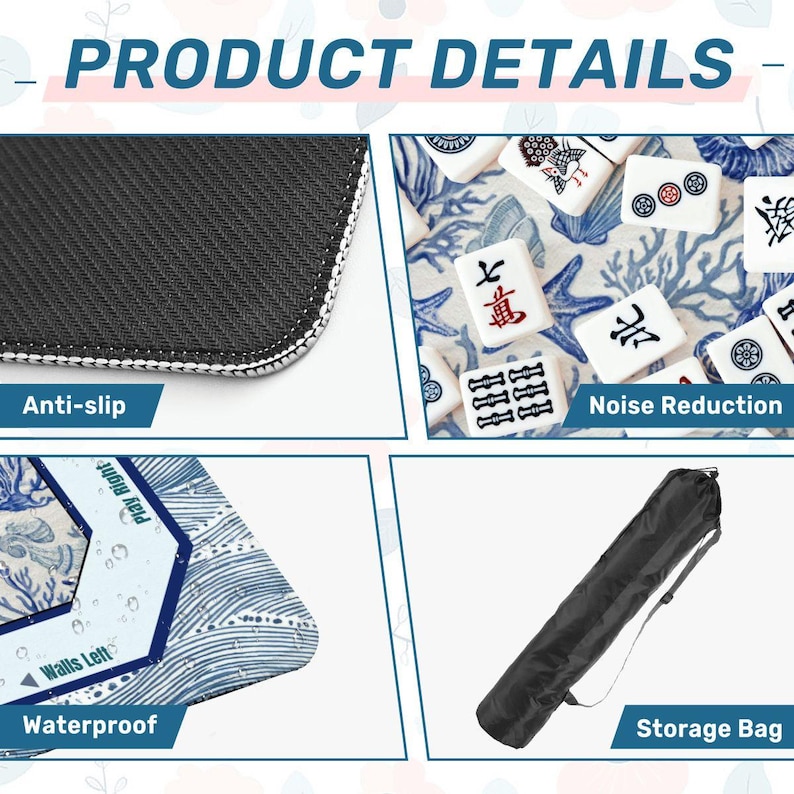 Mah Jongg Mat Coastal Starfish Blue Wave, Mahjong Accessories, Mahjong Gift Ideas Non-Slip Mahjong Mats for Game Night image 10