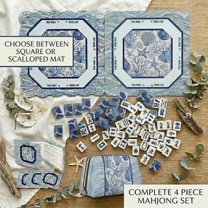 American Mahjong Tiles with Custom Backs, Blue & White Coral Shell Tile Set with Mahjong Mat, Card Holders and Tile Bag image 5