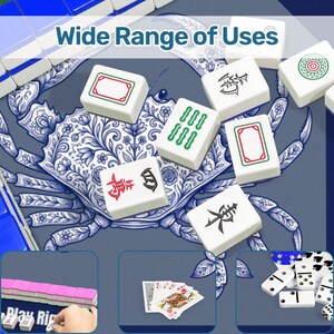 Mah Jongg Mat with Crab Design, Mahjong Mats for Game Night, Mahjong Accessories, Blue Coastal Mah Jongg Mats, Mahjong Gift Ideas, Mahjong image 10