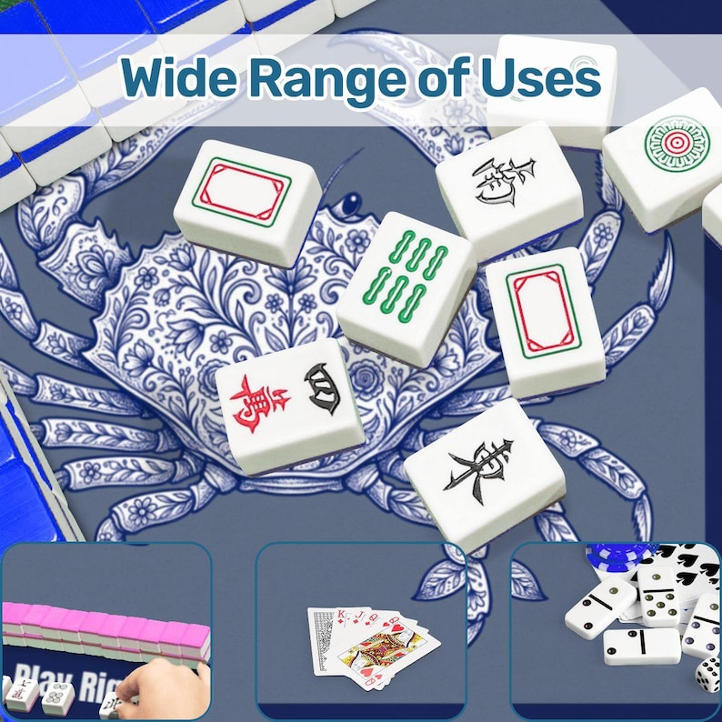 Mah Jongg Mat with Crab Design, Mahjong Mats for Game Night, Mahjong Accessories, Blue Coastal Mah Jongg Mats, Mahjong Gift Ideas, Mahjong image 10