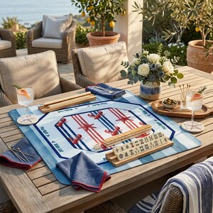 Shop our collection of mahjong accessories including this lobster print mahjong mat. Ideal for players looking for mah jongg mats that combine high-end functionality with a fun, vibrant nautical aesthetic.