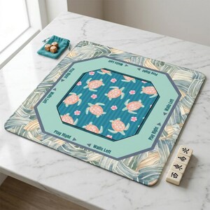 Practical mah jongg mat with directional arrows for Walls Left and Play Right. Keeps your mahjong accessories organized while protecting your table during intense mahjong game sessions.