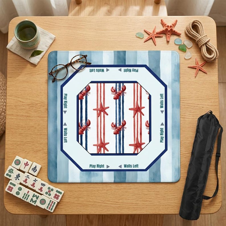 Looking for unique mahjong gift ideas for a birthday? This nautical lobster and starfish mahjong mat makes a perfect mahjong gift for her, adding coastal style and personality to any gaming session for friends or family.