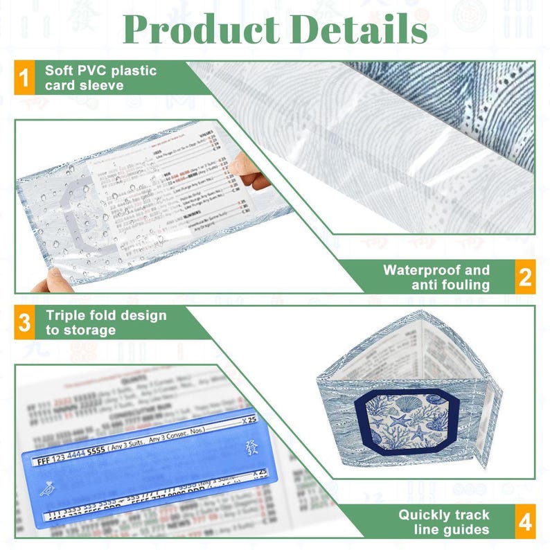 American Mahjong Set | Blue & White Mahjong Mat with Rules · Mahjong Tiles · Card Holders · Tile Bag — Coastal Mahjong Gift imagen 18