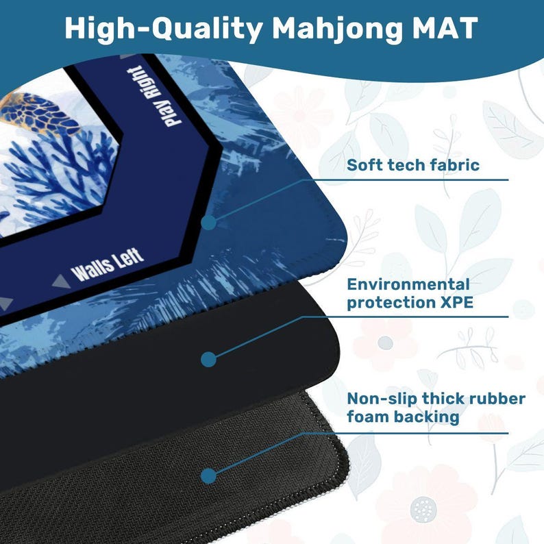 Sea Turtle Mahjong Mat - Blue Coastal Mah Jongg Mat for Game Night, Mahjong Accessories, Mahjong Gift Ideas, Premium Mahjong Table Mat image 6