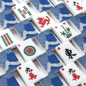 American Mahjong Set | Blue & White Mahjong Mat with Rules · Mahjong Tiles · Card Holders · Tile Bag — Coastal Mahjong Gift American Mahjong Tiles
