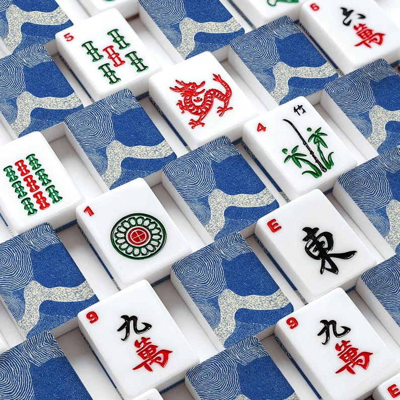 American Mahjong Set | Blue & White Mahjong Mat with Rules · Mahjong Tiles · Card Holders · Tile Bag — Coastal Mahjong Gift American Mahjong Tiles