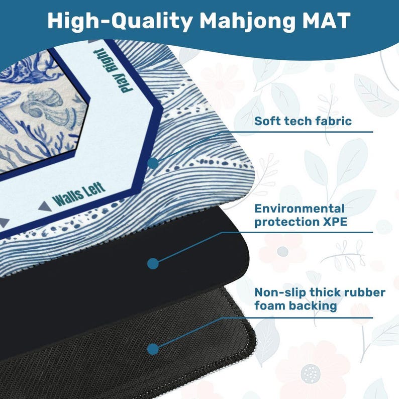 Mah Jongg Mat Coastal Starfish Blue Wave, Mahjong Accessories, Mahjong Gift Ideas Non-Slip Mahjong Mats for Game Night image 9