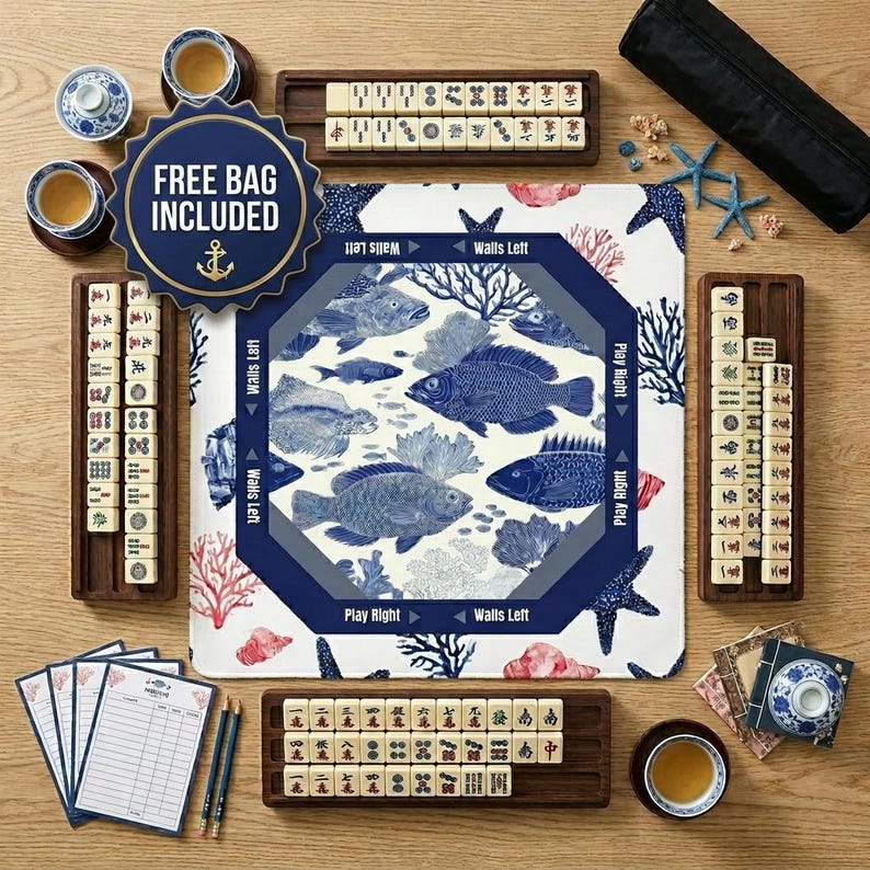 Looking for mahjong gift ideas? This nautical mahjong mat makes a unique mahjong gifts set for her or him, perfect for birthdays and special mahjong nights with friends.