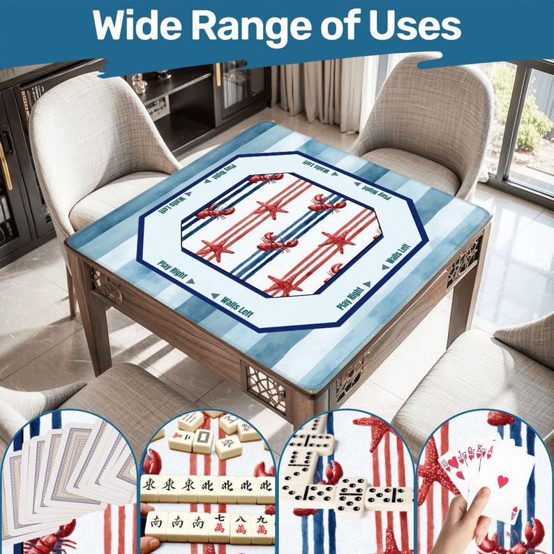 Tapete de Mahjong con diseño náutico de langosta, ideas para regalos de Mahjong, tapetes de Mahjong costeros, accesorios de Mahjong, regalos de Mahjong para ella imagen 10