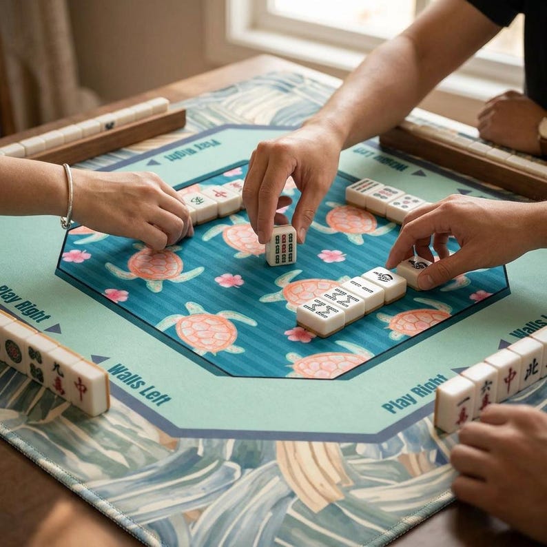 Premium quality mah jongg mats crafted for durability. This mahjong mat provides a smooth surface for tiles and includes essential mahjong accessories features like a non-slip backing for stable play.
