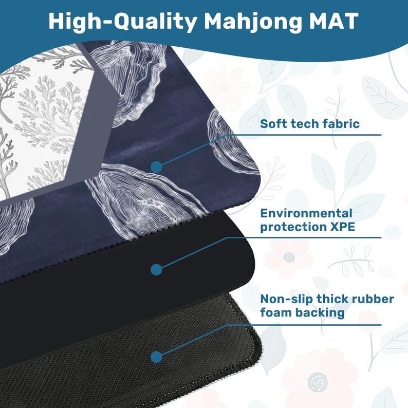 Oyster Shell Mahjong Mat, Navy Coastal Mah Jongg Mat, Grandmillennial Mahjong Gift, Blue White Mahjong Mats, Mahjong Accessories, Mah Jong immagine 9