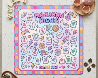 Kawaii Mahjong Table Mat, Y2K Mah Jongg Mat, Holographic Mahjong Table Mats, Cute Mahjong Gift, Pastel Mahjong Mats, Mah Jong