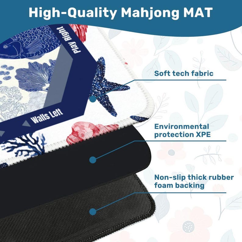 Coastal Fish Mahjong Mat with Carry Bag, Nautical Botanical Mah Jongg Mat, Ocean Mahjong Gift, Fish Mahjong Mats, Mahjong Accessories afbeelding 6
