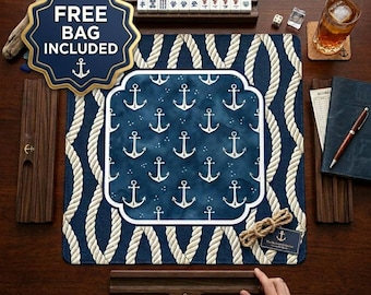 Mah Jongg Mat Nautical Anchor Design, Navy Blue Mahjong Mats, Maritime Mahjong Accessories, Mahjong Gifts for Her, Durable Mahjong Mat