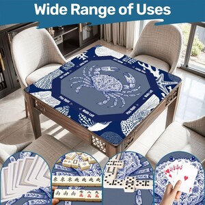Mah Jongg Mat with Crab Design, Mahjong Mats for Game Night, Mahjong Accessories, Blue Coastal Mah Jongg Mats, Mahjong Gift Ideas, Mahjong image 9