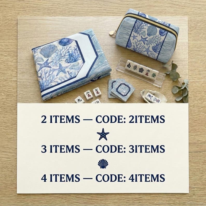 American Mahjong Tiles with Custom Backs, Blue & White Coral Shell Tile Set with Mahjong Mat, Card Holders and Tile Bag image 4