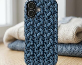 Crochet Knit Phone Case | 3D Texture Blue Summer Phone Case | Aunt Gift From Niece Nephew | Grandma Gift | Cosy Chunky Cover
