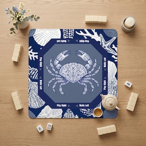 Looking for unique mahjong gift ideas? This ornate blue crab mah jongg mat makes one of the best mahjong gifts for a birthday or special occasion, perfect for any devoted player searching for stylish game accessories.