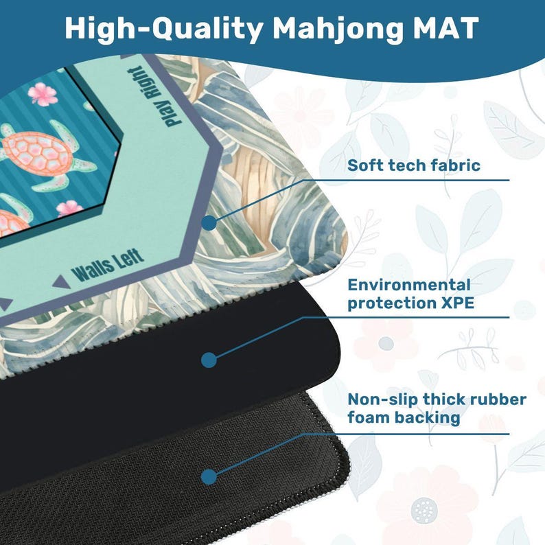 Sea Turtle Mah jongg Mat, Cute Mahjong Mats, Nautical Mahjong Game Mat, Coastal Ocean Mahjong Accessory, Mahjong Gift For Her, image 8