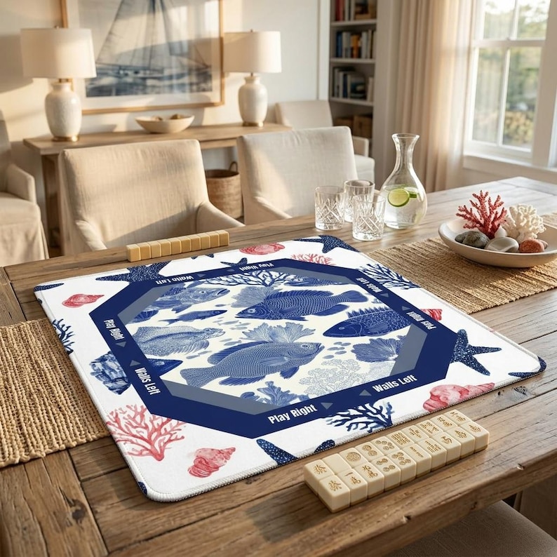 Organize your game with this mah jongg mat featuring clear play directions. Large enough for tiles and comes with a mahjong bag for easy transport and storage.