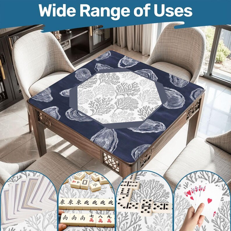 Oyster Shell Mahjong Mat, Navy Coastal Mah Jongg Mat, Grandmillennial Mahjong Gift, Blue White Mahjong Mats, Mahjong Accessories, Mah Jong immagine 11