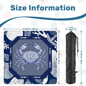 Mah Jongg Mat with Crab Design, Mahjong Mats for Game Night, Mahjong Accessories, Blue Coastal Mah Jongg Mats, Mahjong Gift Ideas, Mahjong image 6