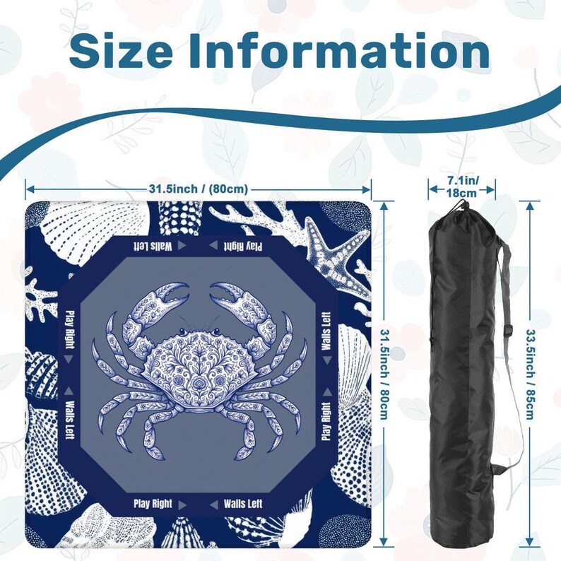 Mah Jongg Mat with Crab Design, Mahjong Mats for Game Night, Mahjong Accessories, Blue Coastal Mah Jongg Mats, Mahjong Gift Ideas, Mahjong image 6