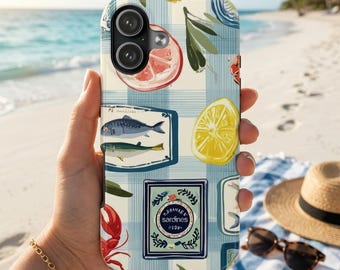 Sardines vis telefoonhoesje, zomer telefoonhoesje, trending phonecase, nautisch citroen kreeft pastel foodie cadeau, uniek cadeau voor haar
